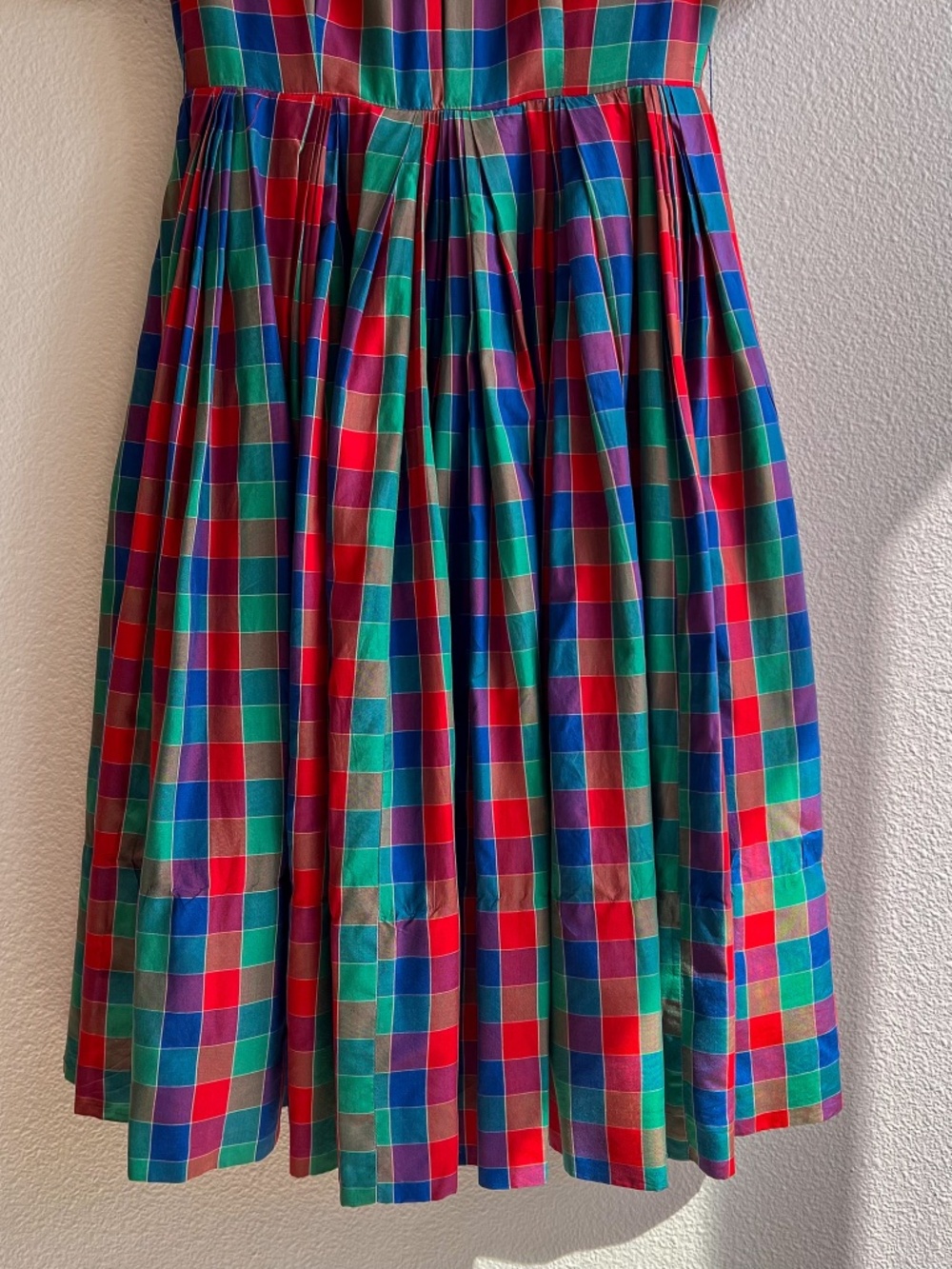 Gorgeous Vintage 1950s Red, Green, and Blue Plaid Silk Dress (S) - Picture 15 of 15